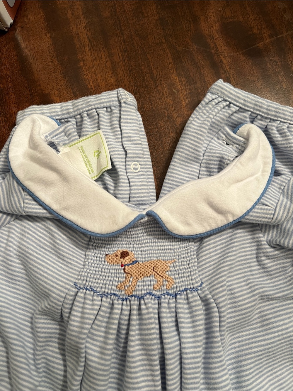 Zuccini Kids Classic Light Blue Striped Romper with Puppy Embroidery - Picture 4 of 4